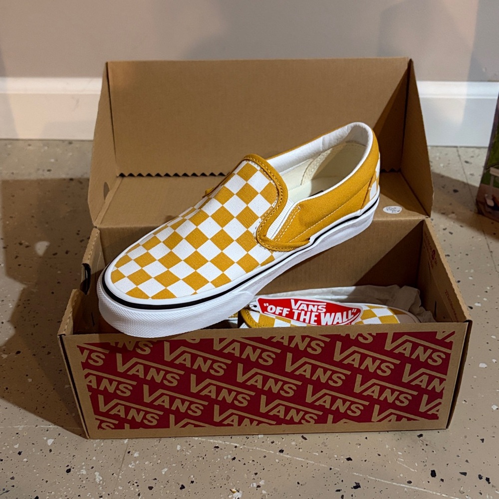 Vans Kids Yellow and White Checkered Slip-On Sneakers - Picture 2 of 3